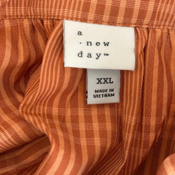 A New Day Popover Blouse WMNS XXL Rust Plaid Long Sleeve Office Work Top Shirt - Picture 7 of 10